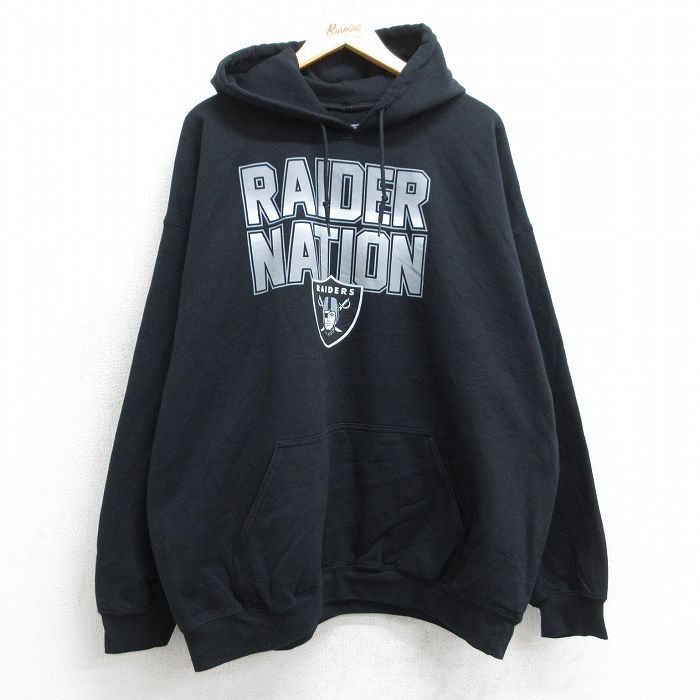 XL★古着 長袖 スウェット パーカー メンズ NFL ラスベガスレイダース 大きいサイズ 黒 ブラック アメフト スーパーボウル 25sep12 中古 スエット トレーナー トップス