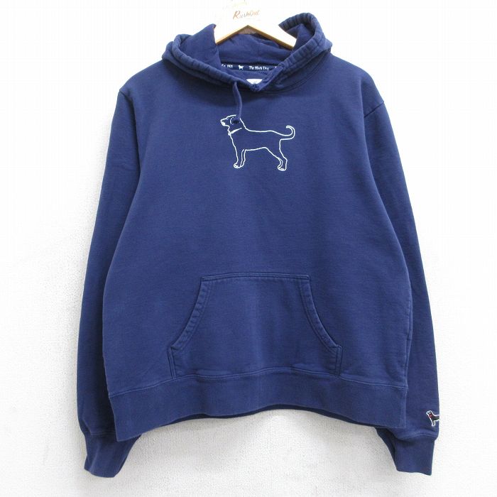 L★古着 長袖 スウェット パーカー メンズ The Black Dog ビッグロゴ 紺 ネイビー 25sep12 中古 スエット トレーナー トップス