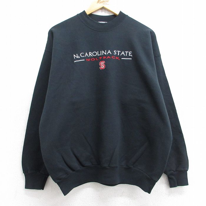 L★古着 ヘインズ Hanes 長袖 スウェット メンズ 00年代 00s ノースカロライナ ウルフパック 刺繍 クルーネック 黒 ブラック 25sep12 中古 スエット トレーナー トップス