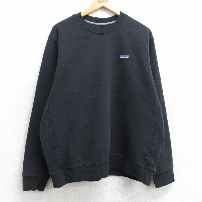 XL★古着 パタゴニア patagonia 長袖 スウェット メンズ ワンポイントロゴ クルーネック 黒 ブラック 25sep12 中古 スエット トレーナー トップス