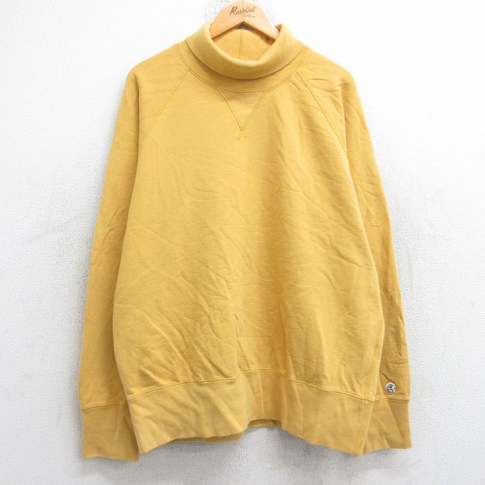XL★古着 チャンピオン Champion 長袖 スウェット メンズ ランナーズタグ 無地 ラグラン コットン タートルネック ハイネック カナダ製 黄 イエロー 25sep12 中古 スエット トレーナー トップス