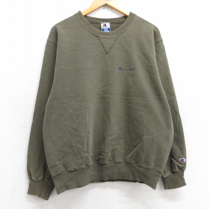 L★古着 チャンピオン Champion 長袖 スウェット メンズ 90年代 90s ワンポイントロゴ クルーネック 濃緑系 グリーン 【spe】 25sep12 中古 スエット トレーナー トップス