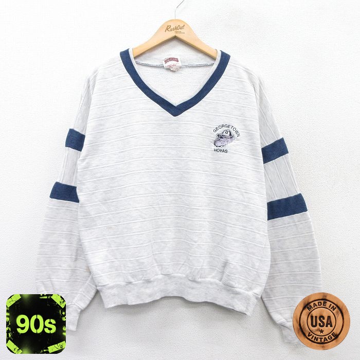 ジョージタウンホーヤーズ 90s 長袖スウェット ボーダー グレー XL | 古着