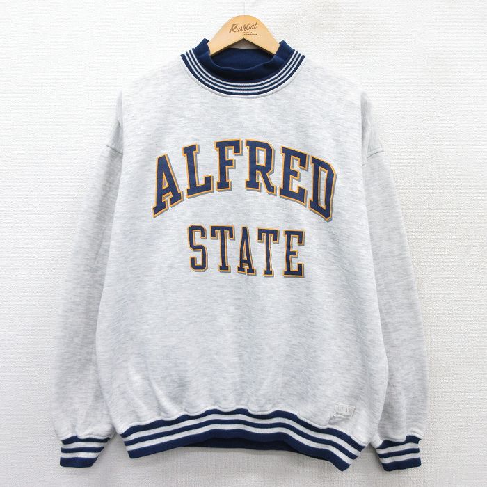 XL★古着 長袖 スウェット メンズ 90年代 90s アルフレッド モックネック ハイネック 薄グレー 霜降り他 25sep13 中古 スエット トレーナー トップス
