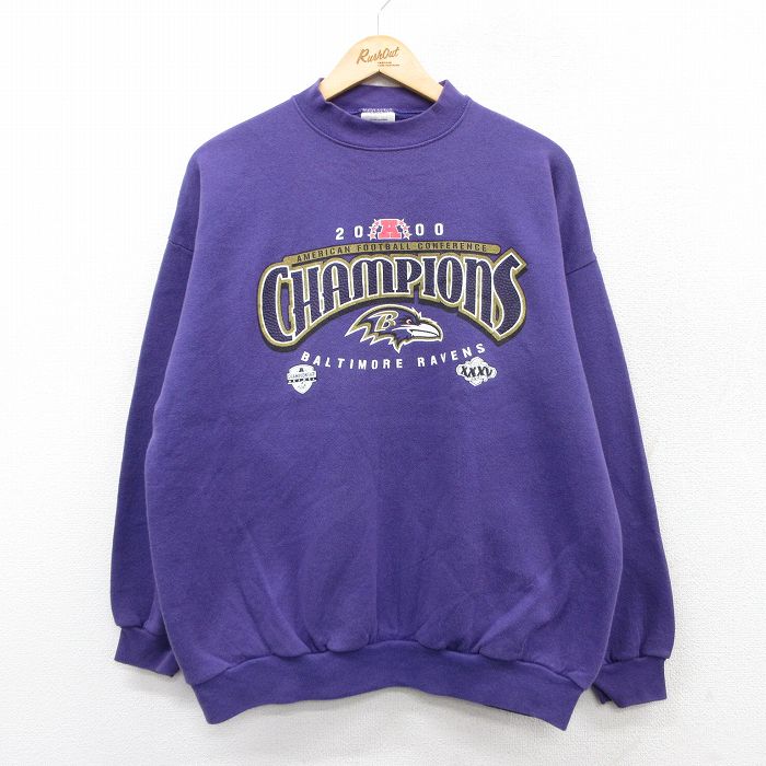 XL★古着 TULTEX 長袖 スウェット メンズ 00年代 00s NFL ボルチモアレイブンズ クルーネック 紫 パープル アメフト スーパーボウル 25sep13 中古 スエット トレーナー トップス