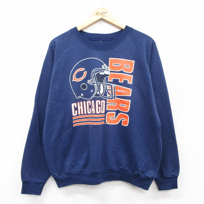 L★古着 長袖 スウェット メンズ 80年代 80s NFL シカゴベアーズ ラグラン クルーネック 紺 ネイビー アメフト スーパーボウル 【spe】 25sep13 中古 スエット トレーナー トップス