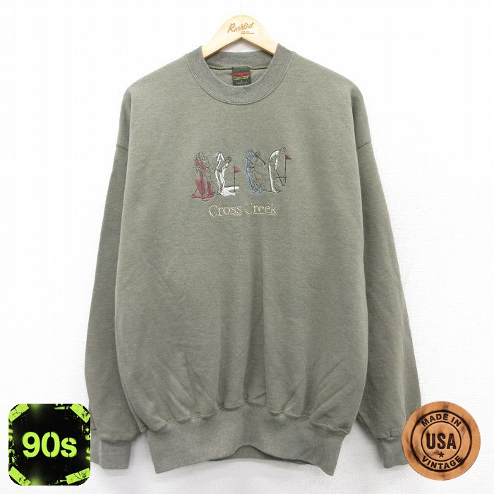 Cross Creek 90s 長袖スウェット ゴルフ刺繍 グリーン XL | 古着