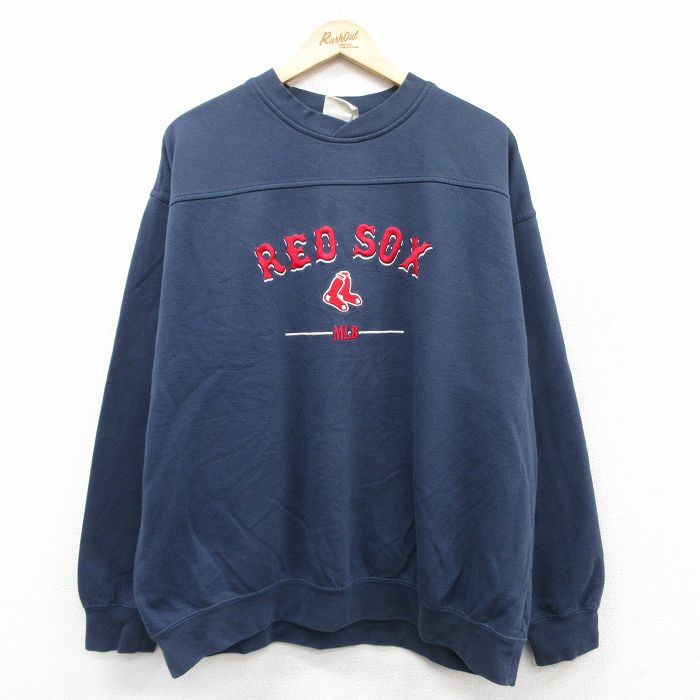 XL★古着 リー Lee 長袖 スウェット メンズ 00年代 00s MLB ボストンレッドソックス 刺繍 大きいサイズ クルーネック 紺 ネイビー メジャーリーグ ベースボール 野球 25sep13 中古 スエット トレーナー トップス