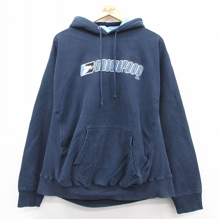 XL★古着 STEVE&BARRYS 長袖 スウェット パーカー メンズ 00年代 00s Snowcross 刺繍 大きいサイズ 紺 ネイビー 25sep13 中古 スエット トレーナー トップス