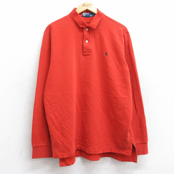 L★古着 ラルフローレン Ralph Lauren 長袖 ブランド スウェット メンズ 90年代 90s ワンポイントロゴ 襟付き 赤系 レッド 25sep13 中古 スエット トレーナー トップス