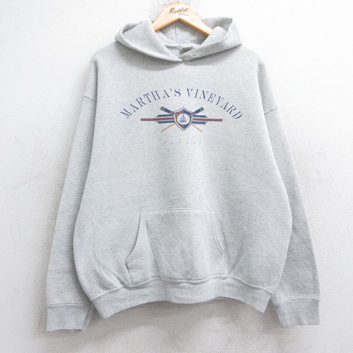 XL★古着 フルーツオブザルーム 長袖 スウェット パーカー メンズ 90年代 90s マーサズビンヤード USA製 薄グレー 霜降り 25sep13 中古 スエット トレーナー トップス