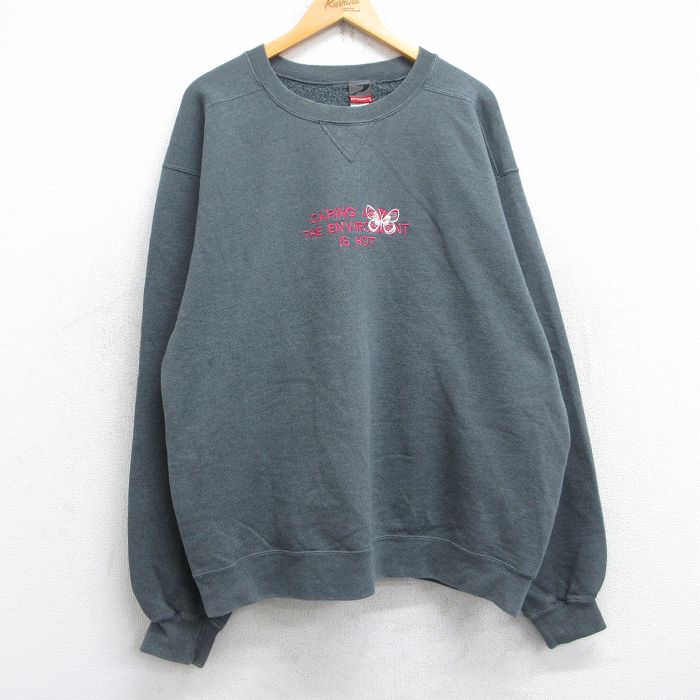 90s 長袖スウェット 蝶々刺繍 グレー XL | 古着