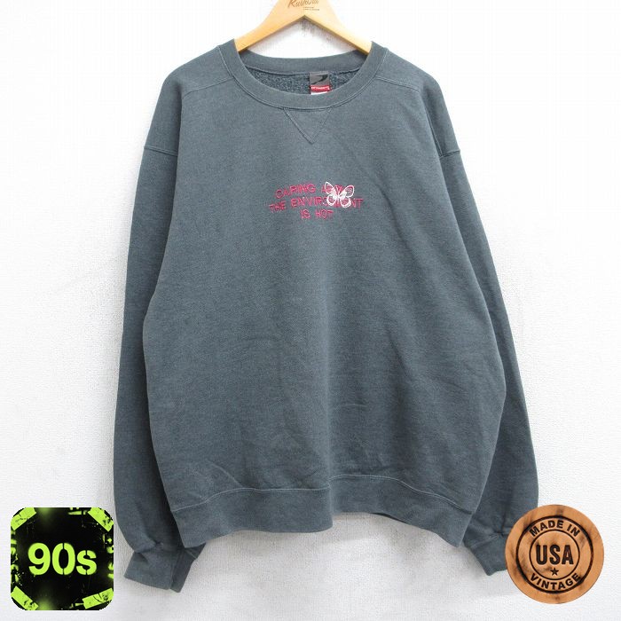 90s 長袖スウェット 蝶々刺繍 グレー XL | 古着