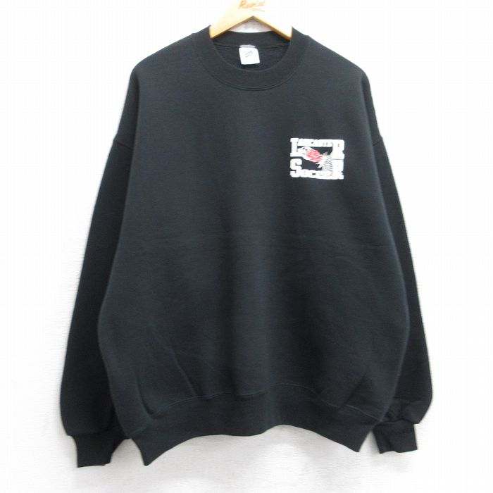 XL★古着 ジャージーズ 長袖 スウェット メンズ 90年代 90s ランカスター サッカー クルーネック USA製 黒 ブラック 25sep13 中古 スエット トレーナー トップス
