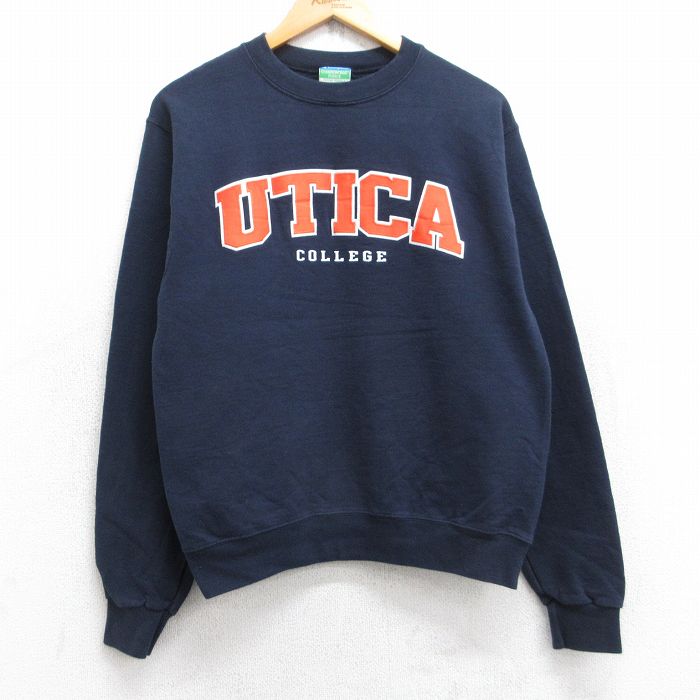 S★古着 チャンピオン Champion 長袖 スウェット メンズ 00年代 00s ユーティカ カレッジ クルーネック 紺 ネイビー 25sep16 中古 スエット トレーナー トップス