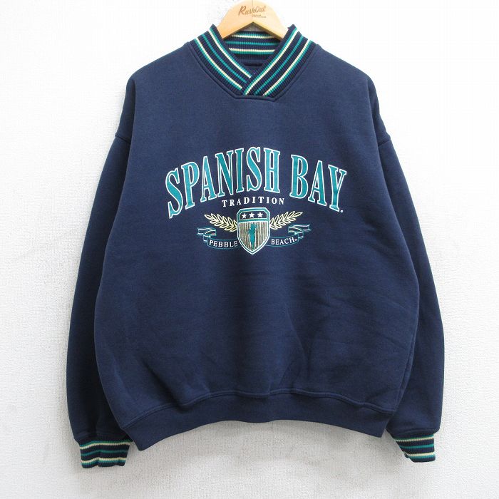 XL★古着 長袖 スウェット メンズ 90年代 90s スパニッシュベイ Vネック 紺 ネイビー 【spe】 25sep16 中古 スエット トレーナー トップス