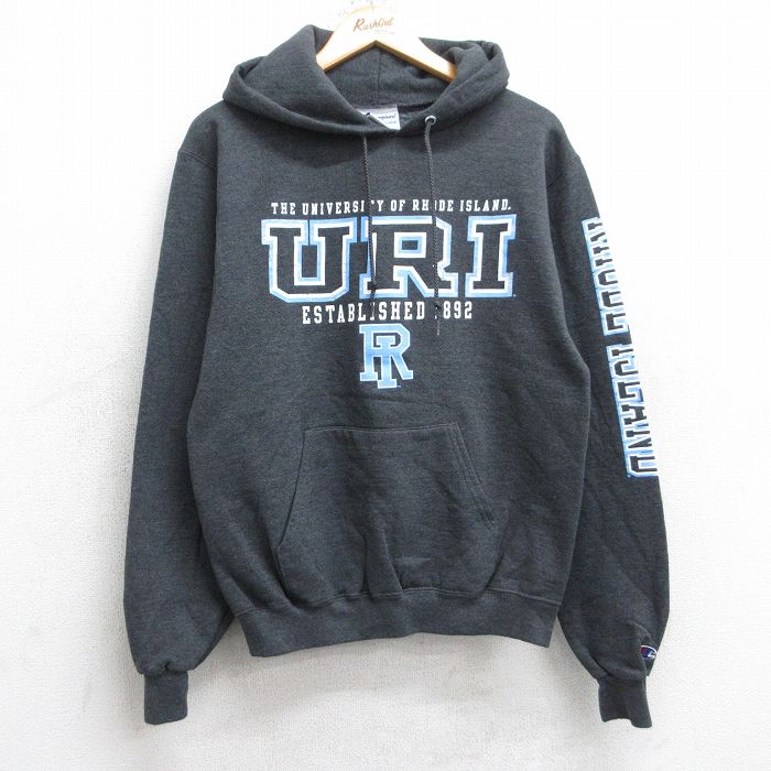 S★古着 チャンピオン Champion 長袖 スウェット パーカー メンズ ロードアイランド 大学 濃グレー 霜降り 25sep16 中古 スエット トレーナー トップス