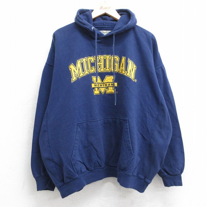 【20%OFF】XL★古着 長袖 スウェット パーカー メンズ ミシガン 大きいサイズ 紺 ネイビー 25sep16 中古 スエット トレーナー トップス