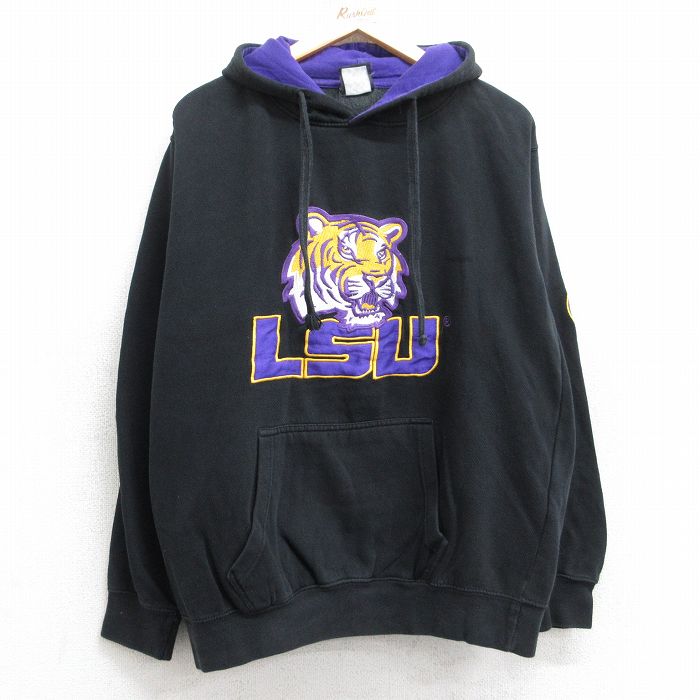 L★古着 長袖 スウェット パーカー メンズ LSU 黒 ブラック 25sep16 中古 スエット トレーナー トップス