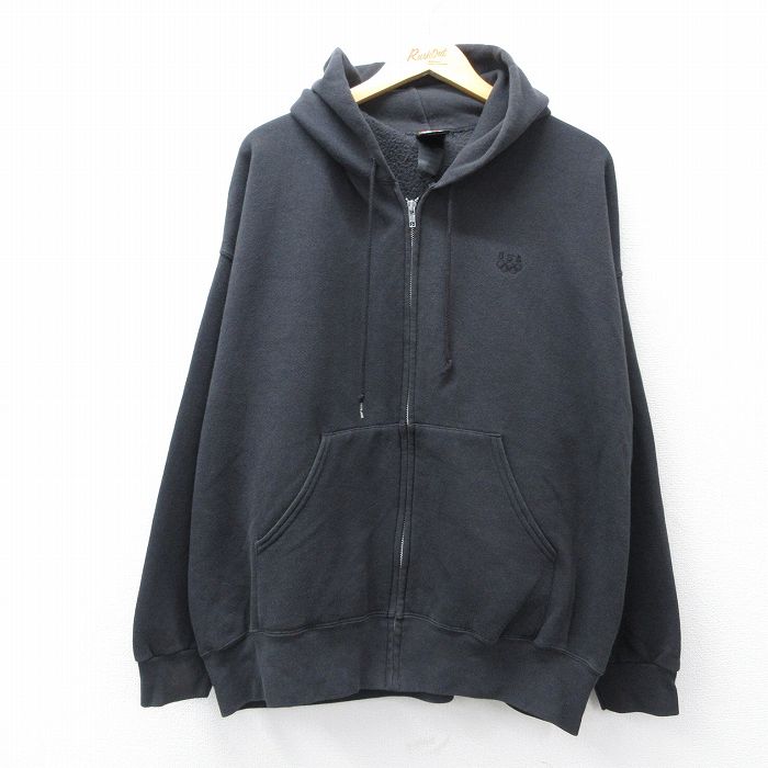 XL★古着 長袖 フルジップ スウェット パーカー メンズ 90年代 90s オリンピック 大きいサイズ USA製 黒 ブラック 【spe】 25sep16 中古 スエット トレーナー トップス