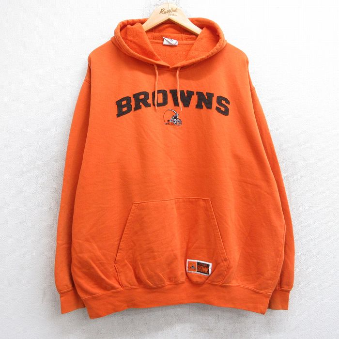 XL★古着 長袖 スウェット パーカー メンズ NFL クリーブランドブラウンズ 大きいサイズ オレンジ アメフト スーパーボウル 25sep16 中古 スエット トレーナー トップス