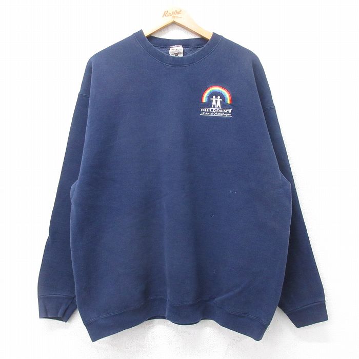 【20%OFF】XL★古着 フルーツオブザルーム 長袖 スウェット メンズ 00年代 00s CHILDRENS クルーネック 紺 ネイビー 25sep16 中古 スエット トレーナー トップス