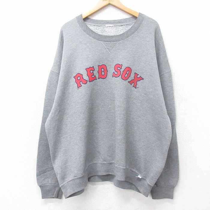 XL★古着 ラッセル 長袖 スウェット メンズ 00年代 00s MLB ボストンレッドソックス 大きいサイズ クルーネック グレー 霜降り メジャーリーグ ベースボール 野球 25sep16 中古 スエット トレーナー トップス