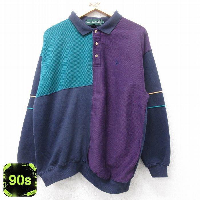 90s 長袖スウェット マルチカラー パープル L | 古着