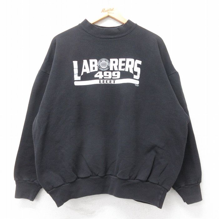 XL★古着 長袖 スウェット メンズ 90年代 90s LABORERS モックネック ハイネック USA製 黒 ブラック 25sep16 中古 スエット トレーナー トップス