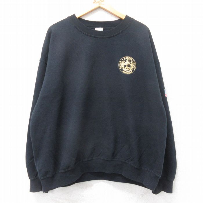 XL★古着 長袖 スウェット メンズ 00年代 00s WOBURN 星条旗 大きいサイズ クルーネック 黒 ブラック 25sep16 中古 スエット トレーナー トップス