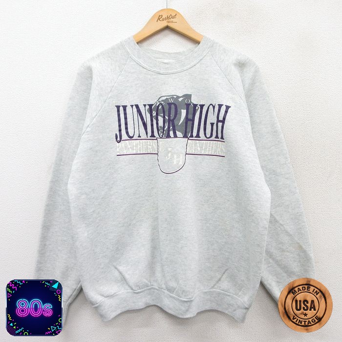 フルーツオブザルーム 80s 長袖スウェット JUNIOR HIGH ラグラン グレー L | 古着