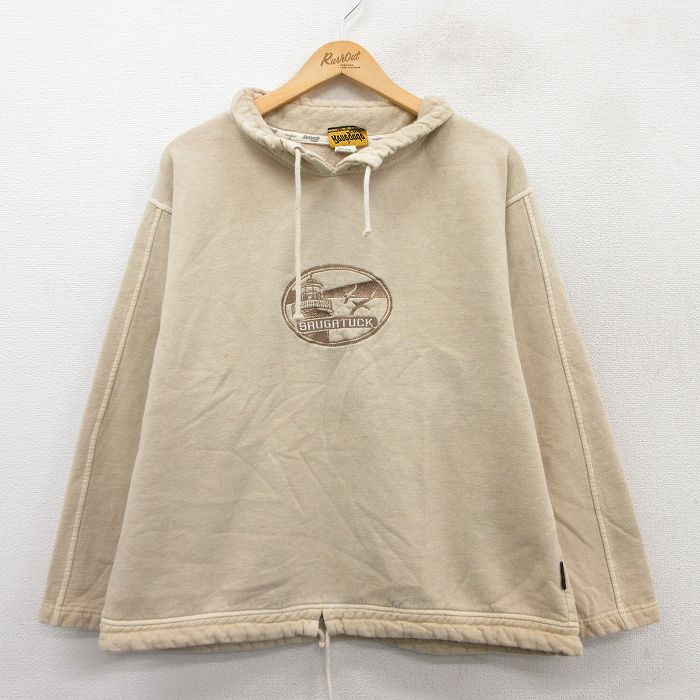 XL★古着 長袖 スウェット メンズ 90年代 90s SAUGATUCK 刺繍 USA製 ベージュ カーキ 25sep16 中古 スエット トレーナー トップス