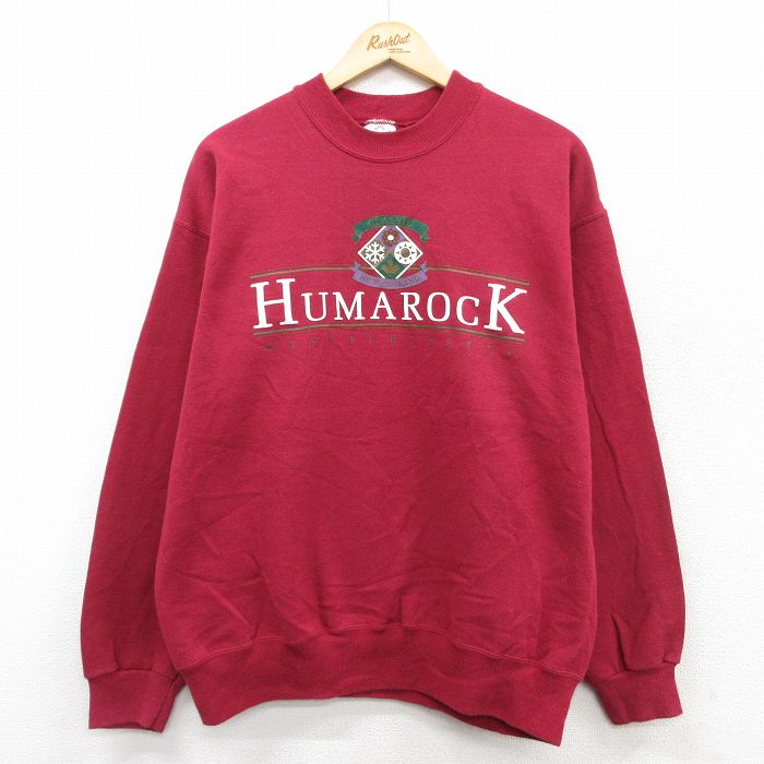 L★古着 ヘインズ Hanes 長袖 スウェット メンズ 90年代 90s HUMAROCK クルーネック エンジ 25sep16 中古 スエット トレーナー トップス