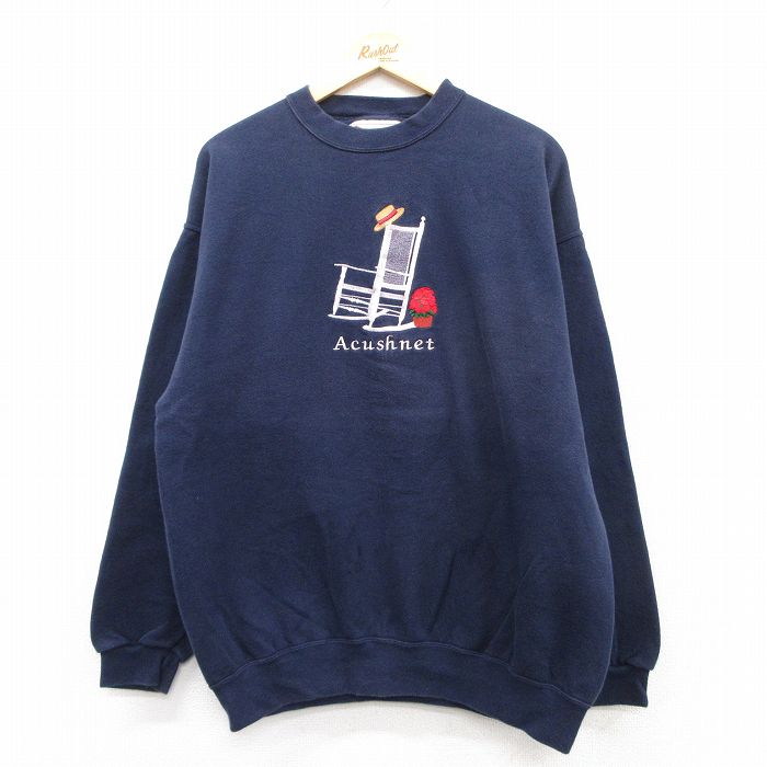 Acushnet 90s 長袖スウェット 刺繍 ネイビー L | 古着
