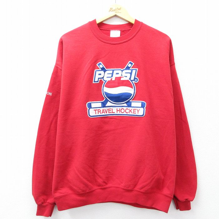 XL★古着 ジャージーズ 長袖 スウェット メンズ 00年代 00s ペプシ ホッケー クルーネック 赤 レッド 25sep17 中古 スエット トレーナー トップス