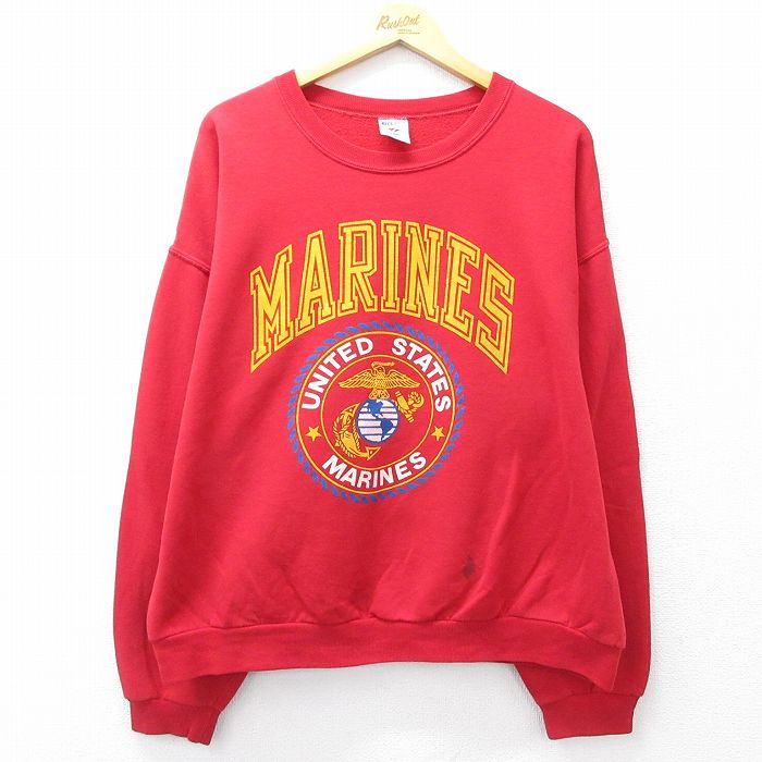 XL★古着 ジャージーズ 長袖 スウェット メンズ 00年代 00s ミリタリー USマリーンズ 大きいサイズ クルーネック 赤 レッド 25sep17 中古 スエット トレーナー トップス