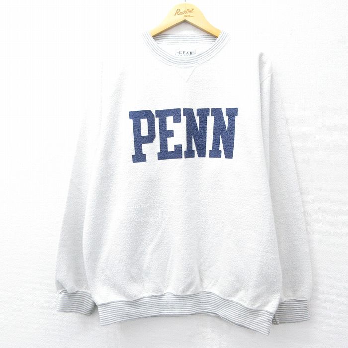 XL★古着 長袖 スウェット メンズ 90年代 90s PENN 表起毛 クルーネック 白系他 ホワイト 25sep17 中古 スエット トレーナー トップス