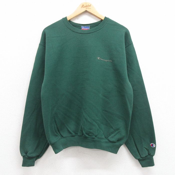 M★古着 チャンピオン Champion 長袖 スウェット メンズ 00年代 00s ワンポイントロゴ クルーネック 緑 グリーン 25sep17 中古 スエット トレーナー トップス