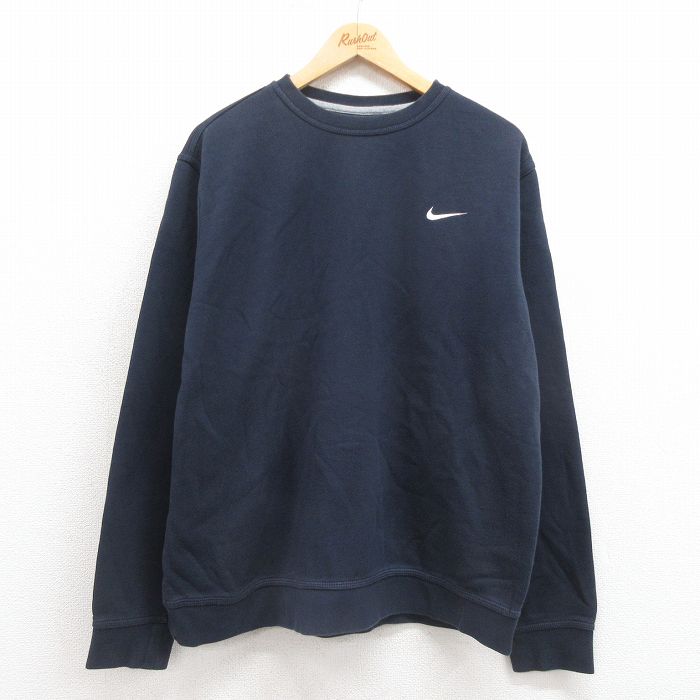 XL★古着 ナイキ NIKE 長袖 スウェット メンズ ワンポイントロゴ 大きいサイズ クルーネック 紺 ネイビー 25sep17 中古 スエット トレーナー トップス
