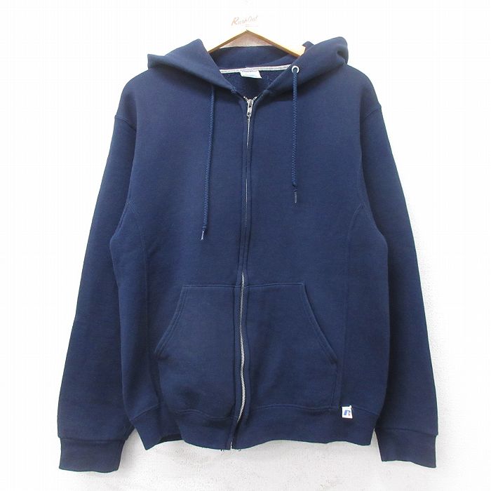 M★古着 ラッセル 長袖 フルジップ スウェット パーカー メンズ 00年代 00s 無地 紺 ネイビー 25sep17 中古 スエット トレーナー トップス