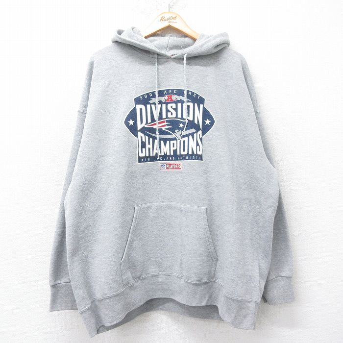 XL★古着 長袖 スウェット パーカー メンズ 00年代 00s NFL ニューイングランドペイトリオッツ 大きいサイズ グレー 霜降り アメフト スーパーボウル 25sep17 中古 スエット トレーナー トップス