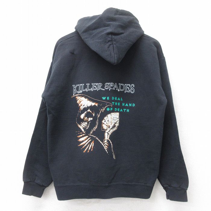 L★古着 ヘインズ Hanes 長袖 スウェット パーカー メンズ 00年代 00s KILLER SPADES 黒 ブラック 25sep17 中古 スエット トレーナー トップス