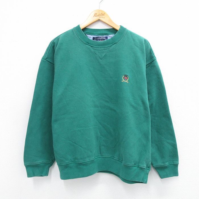 【50%OFF】トミーヒルフィガー 90s 長袖スウェット ワンポイントロゴ グリーン XL | 古着