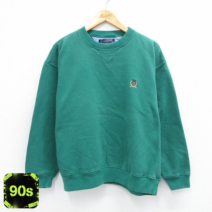 トミーヒルフィガー 90s 長袖スウェット ワンポイントロゴ グリーン XL | 古着