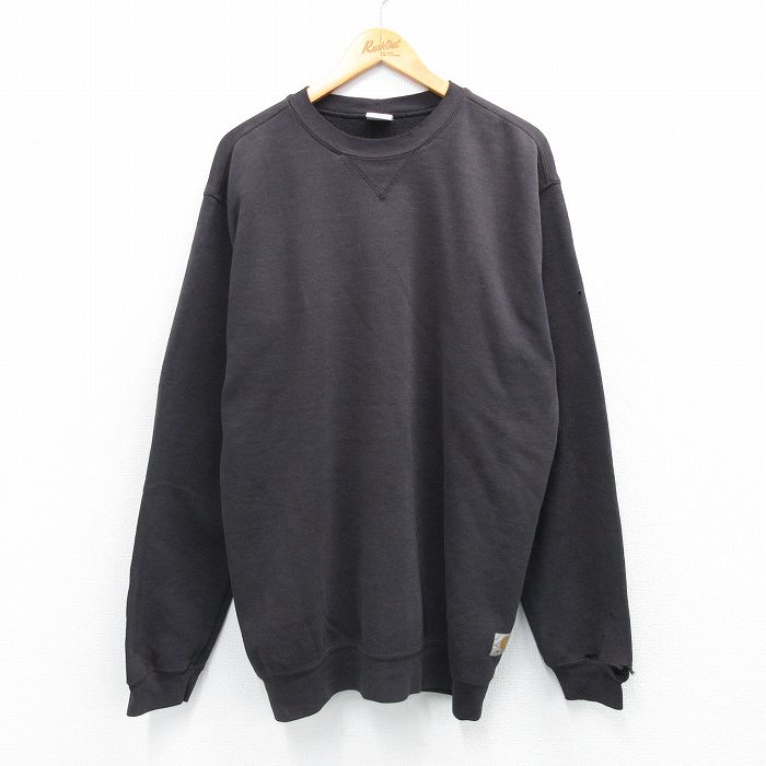 XL★古着 カーハート Carhartt 長袖 スウェット メンズ 大きいサイズ クルーネック 黒 ブラック 25sep18 中古 スエット トレーナー トップス