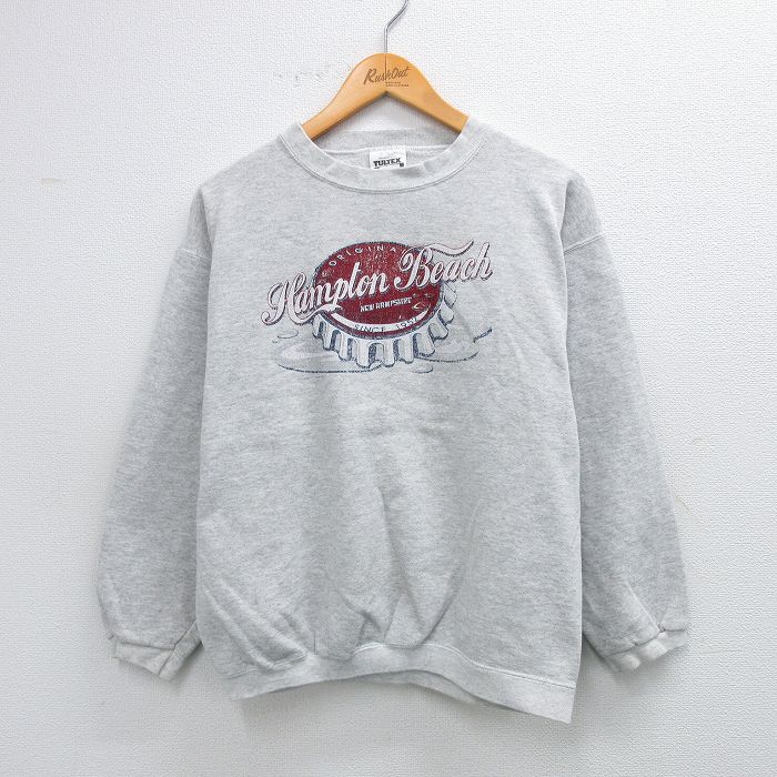 M★古着 TULTEX 長袖 スウェット メンズ 90年代 90s Hampton クルーネック 薄グレー 霜降り 25sep18 中古 スエット トレーナー トップス