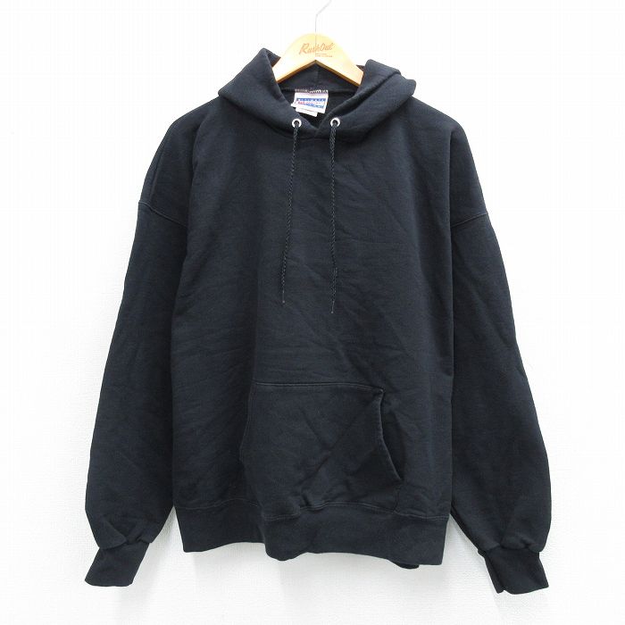 XL★古着 ヘインズ Hanes 長袖 スウェット パーカー メンズ 00年代 00s 無地 大きいサイズ 黒 ブラック 25sep18 中古 スエット トレーナー トップス