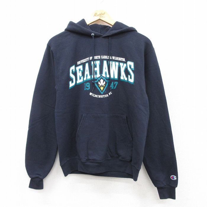 S★古着 チャンピオン champion 長袖 スウェット パーカー メンズ SEAHAWKS 紺 ネイビー 25sep19 中古 スエット トレーナー トップス