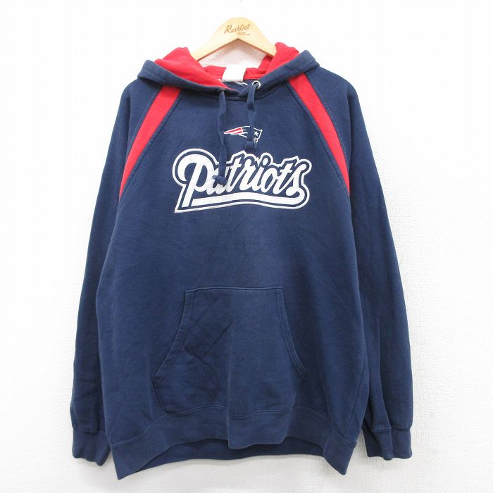 XL★古着 長袖 スウェット パーカー メンズ NFL ニューイングランドペイトリオッツ 紺他 ネイビー アメフト スーパーボウル 【spe】 25sep19 中古 スエット トレーナー トップス