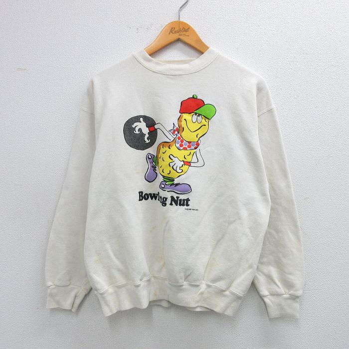 L★古着 TULTEX 長袖 スウェット メンズ 80年代 80s ピーナッツ ボウリング クルーネック USA製 白 ホワイト 25sep24 中古 スエット トレーナー トップス